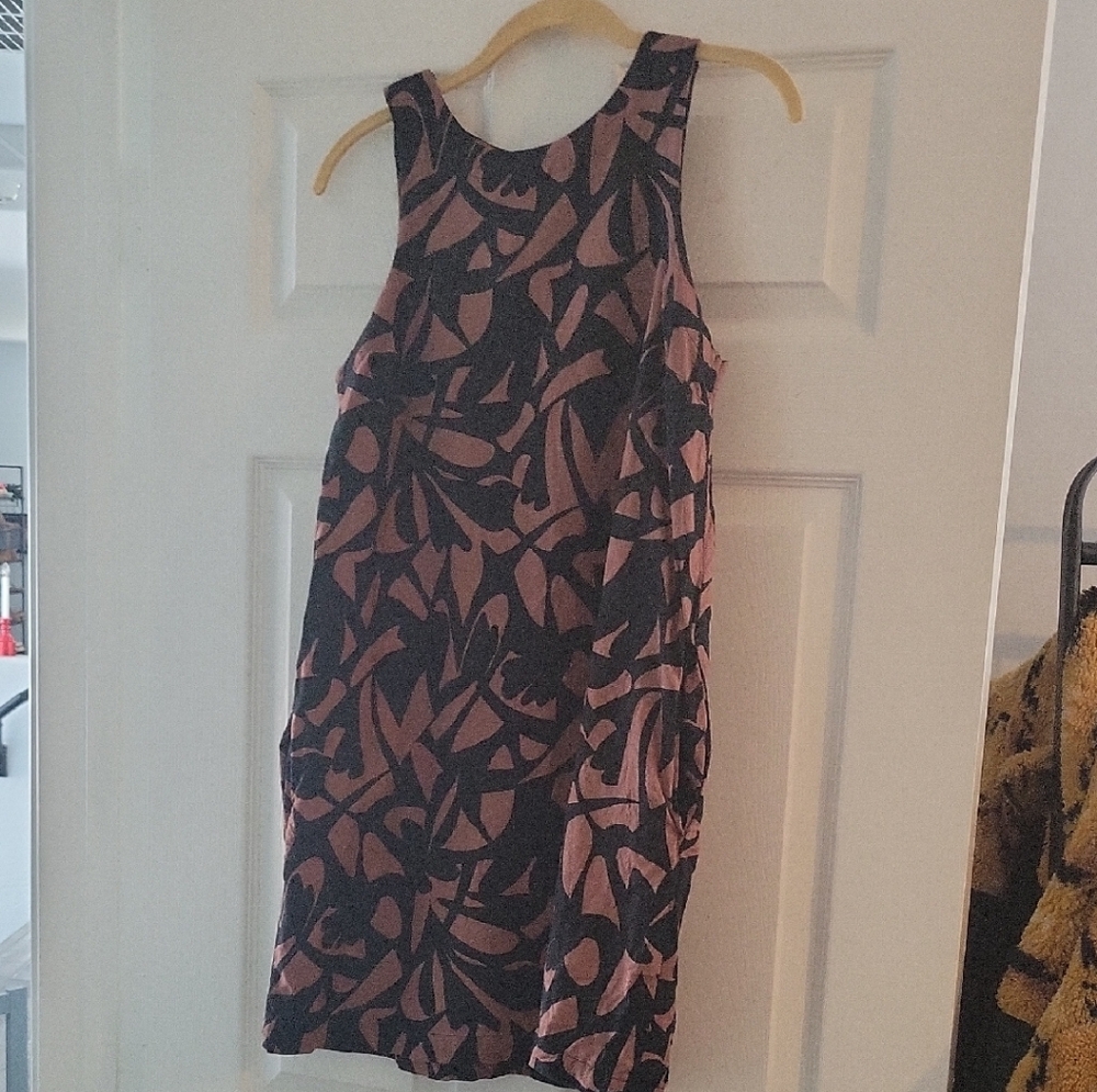 A New Day Linen Black and Brown Midi Dress